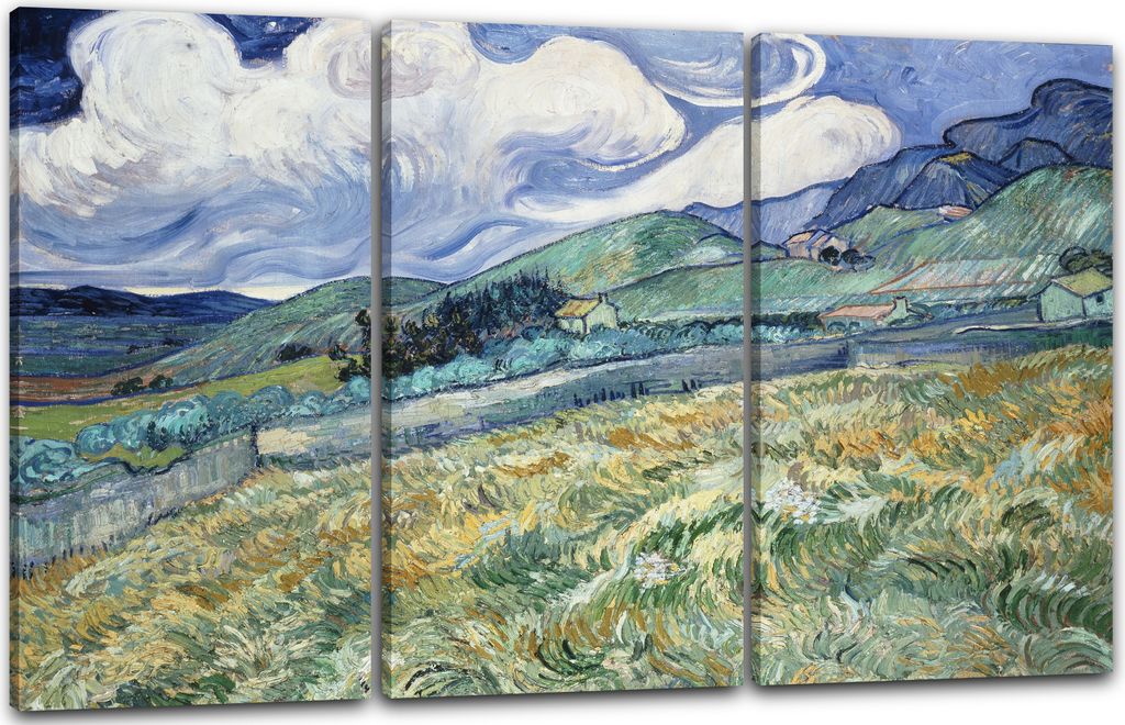 Leinwandbild 3-teilig (120x80cm): Vincent van Gogh - Weizenfeld hinter Saint-Paul (1889), echter Holz-Keilrahmen inkl. Aufhänger, handgefertigt in...
