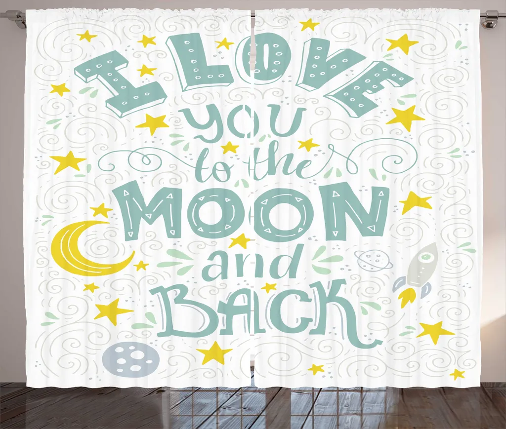 Rideau de Chambre à Coucher à Crochets Motif Lune 280x225cm Rustique
