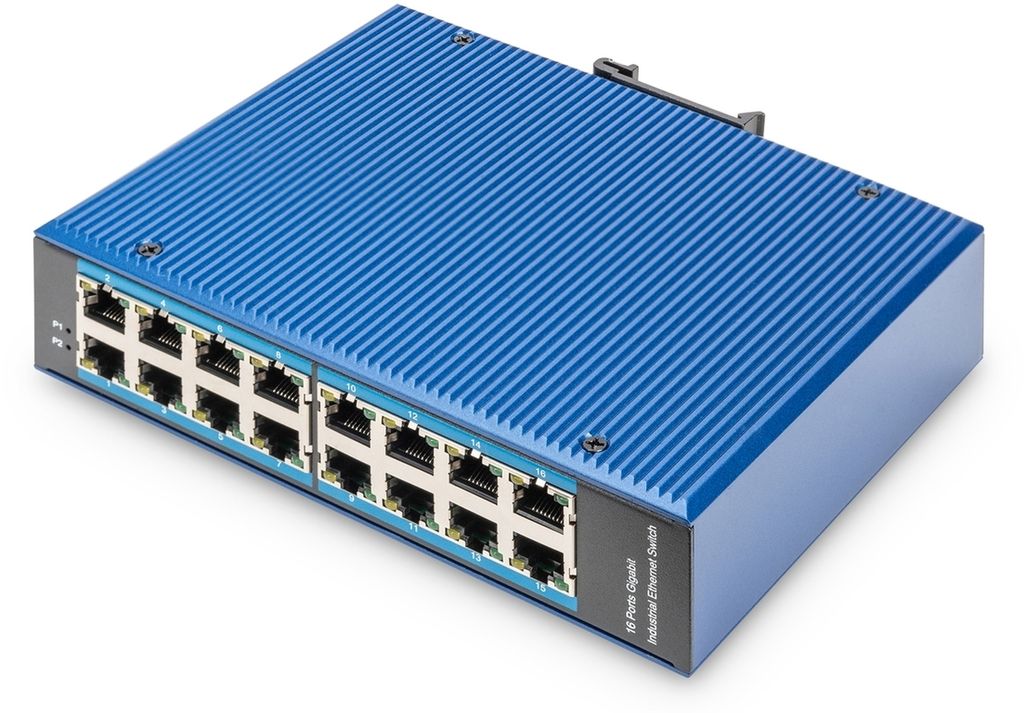 DIGITUS Switch Ind. 16-Port Gigabit Unmanaged blau