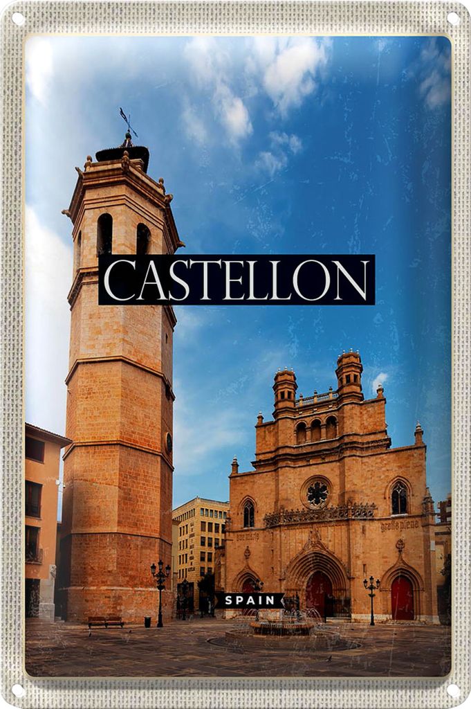 Blechschild Reise 18x12cm Retro Castellon Spain Küstenstadt