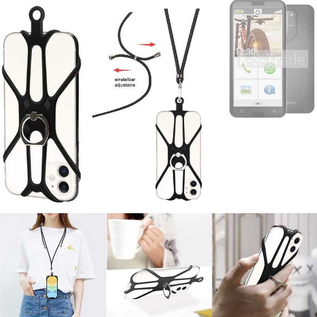 K-S-Trade 3in1 Handykette Handyband Handykordel Halsband Smartphone-Ring Handy-Ring kompatibel mit Emporia smart.5 Fingerhalterung Handyring