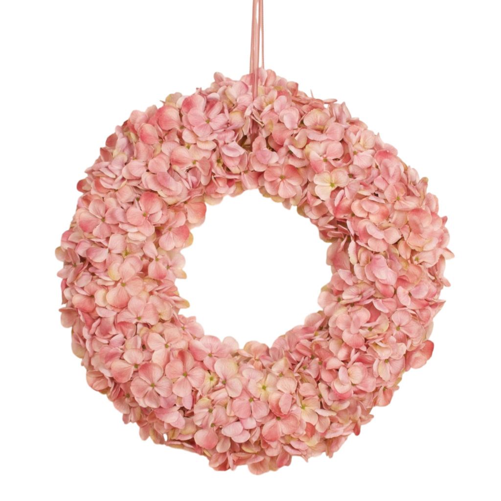 WinQ-Hortensia Kranz Rosa 60 cm – Große Kunstkranz für die Tür, pflegeleicht, dekorativ für innen und außen