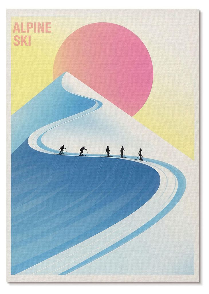 POSTER - 42x59 cm (A2) - Lucas "Luca" Meyer - Eine minimalistische Szene mit Skifahrern und dem Himmel - Wandbild für Wohnzimmer Schlafzimmer & Fl...