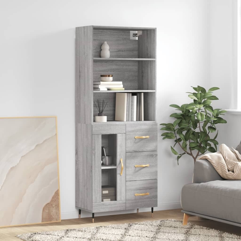 "Rabatt" Mehrzweckschrank/Vitrine/ Highboard - Modernes Design - Grau Sonoma 69,5x34x180 cm Holzwerkstoff - Kommoden CC8220