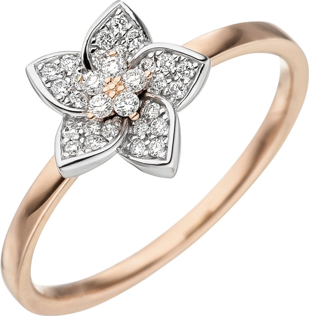 Ring Goldring mit 30 Diamanten Brillanten Blume Blüte 585 Gold Rotgold Weißgold Innenumfang 50mm Ø15.9mm