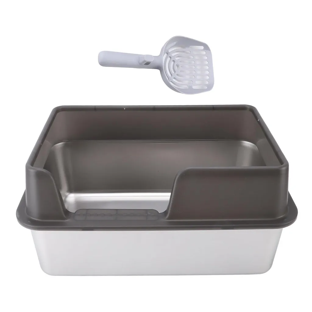 Litière Chat Inox Anti-Odeur Noire 50cm - Métal Hygiénique Facile à Laver