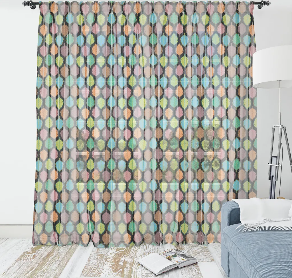 Grande Décoration Murale en Tissu Satiné Motif Feuilles Multicolores