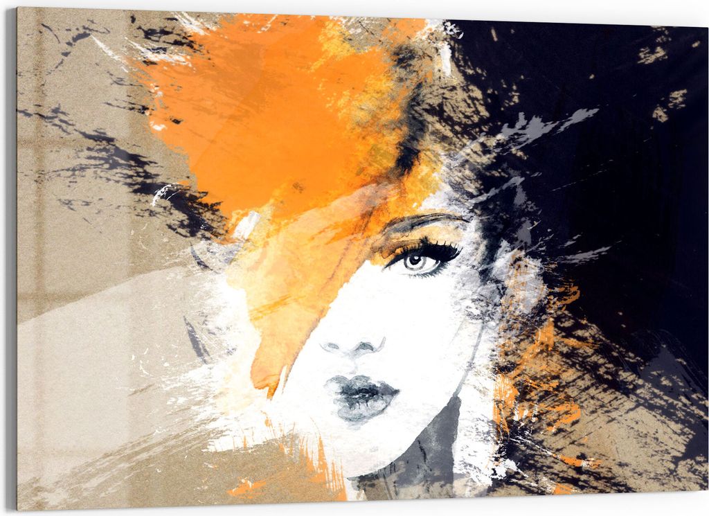 DEQORI Glasbild Echtglas 90x60 cm 'Abstraktes Gesicht' Wandbild Bild modern Deko