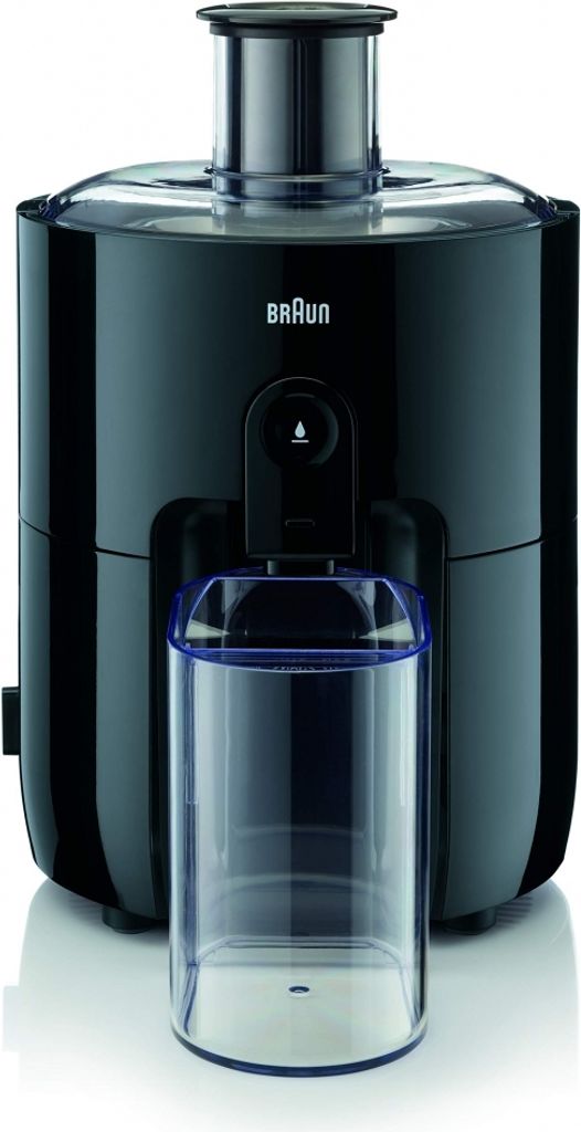 A black Braun juicer is shown against a white background.