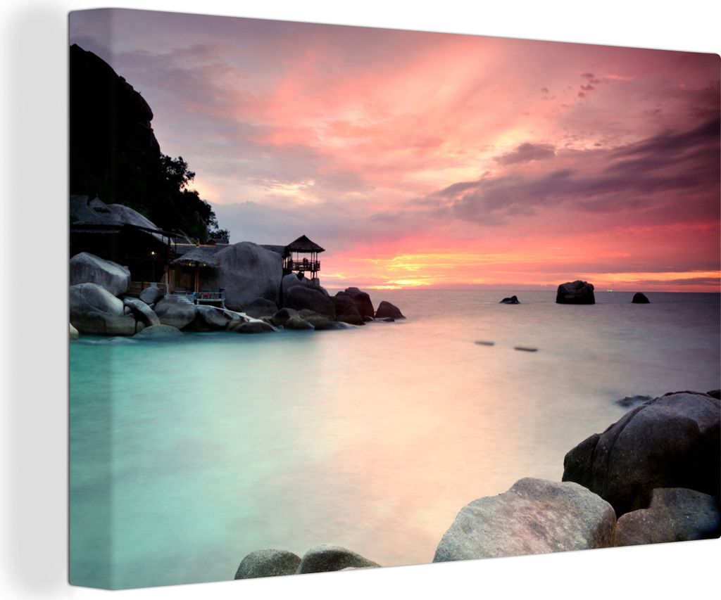 OneMillionCanvasses - Leinwandbilder - 140x90 cm, Sonnenuntergang hinter den Felsen von Ko Tao in Thailand, Wandbilder Kunstdruck Wanddekoration ...