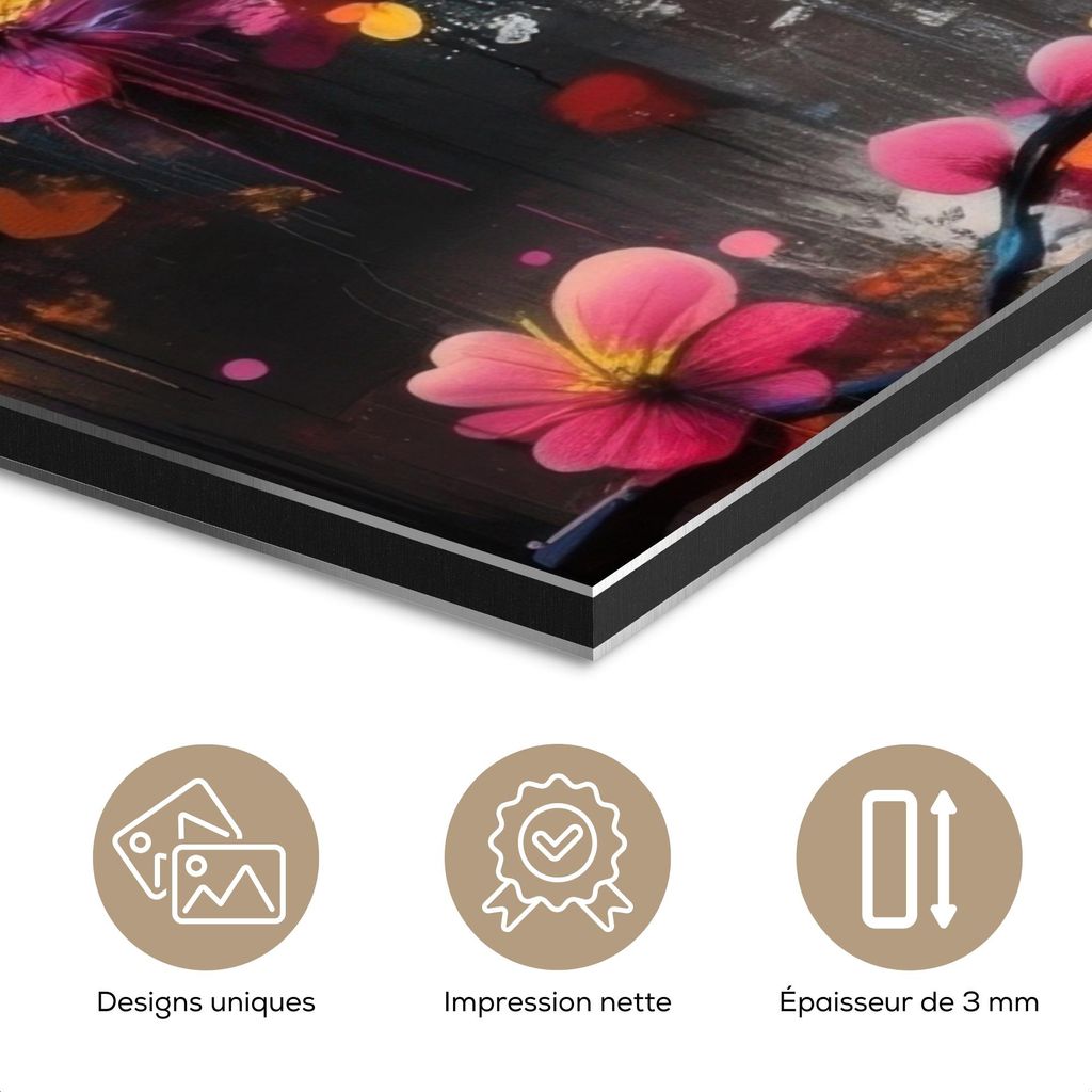 MuchoWow Wanddekoration Metall Metallbild Wandkunst 60x80 cm Blumen - Zweig - Abstrakt - Rosa MuchoWow Aluminium Gemälde - Wanddekoration Metall