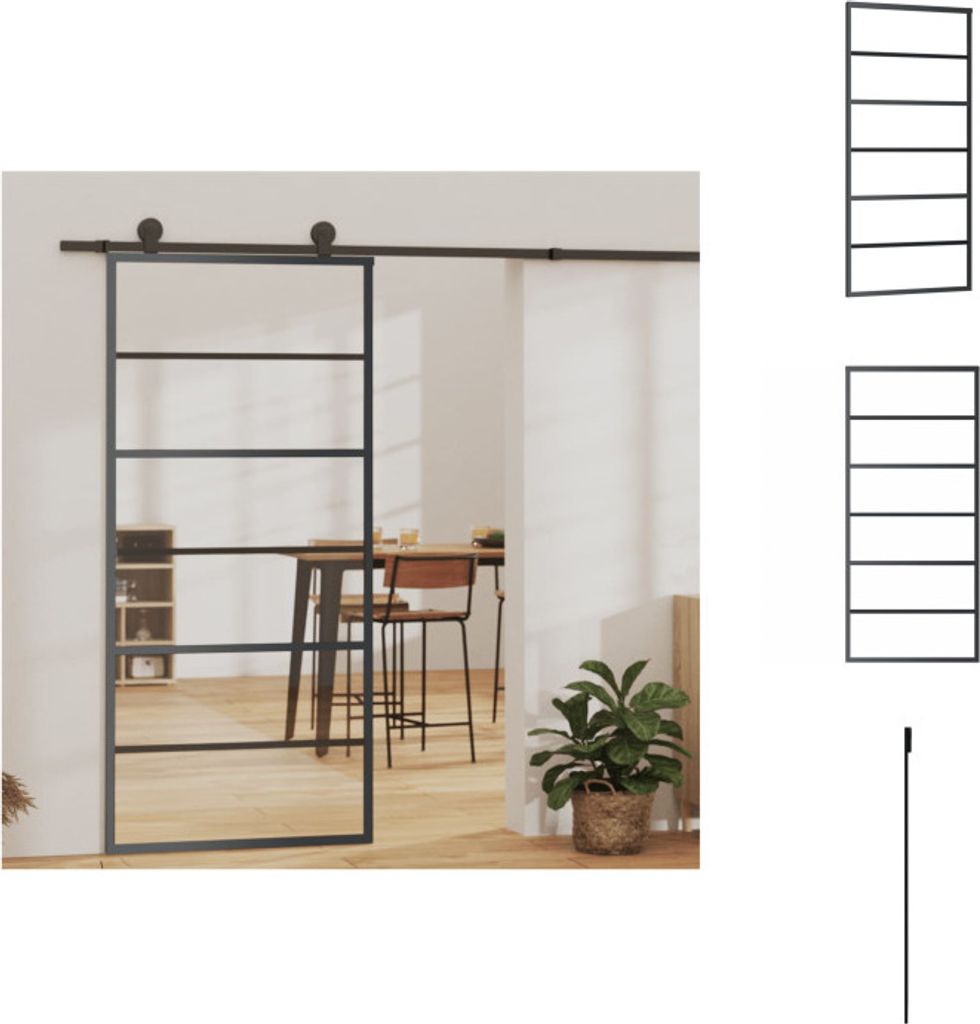 vidaXL Schiebetür ESG-Glas und Aluminium 90x205 cm Schwarz - Türen