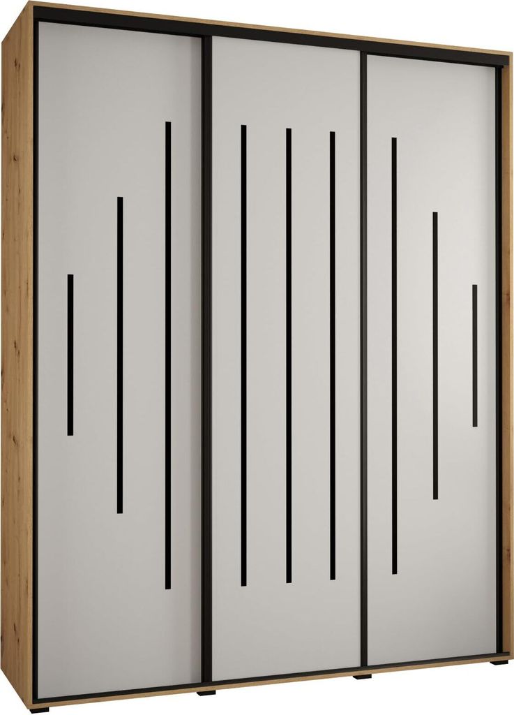 MEBLE KRYSPOL Davos 12 Schrank, drei Türen - 235,2x190x60 cm - Artisan Weiß Schwarz