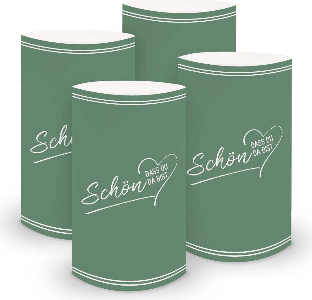 ITENGA 6x Windlichter Schön dass du da bist V2 salbei grün