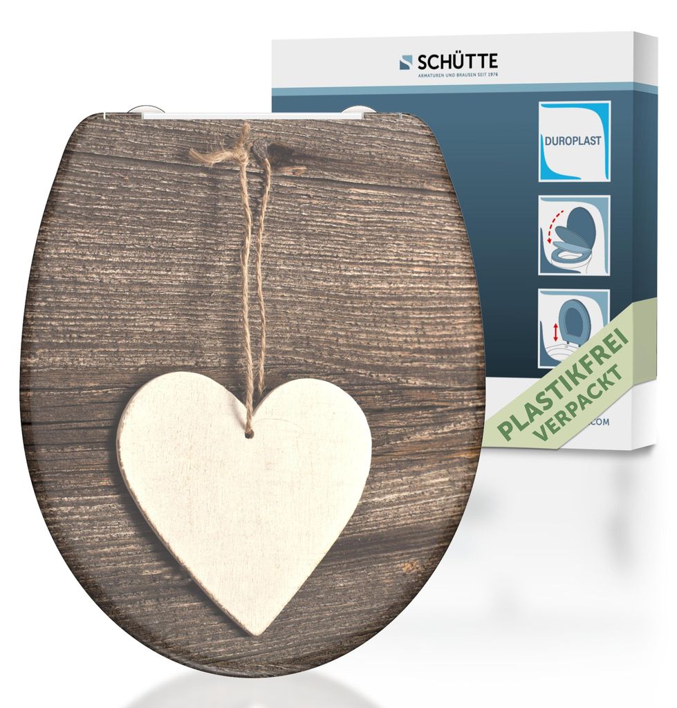 SCHÜTTE WC Sitz WOOD HEART, Duroplast Toilettendeckel mit Absenkautomatik und Schnellverschluss, Klobrille, Toilettensitz
