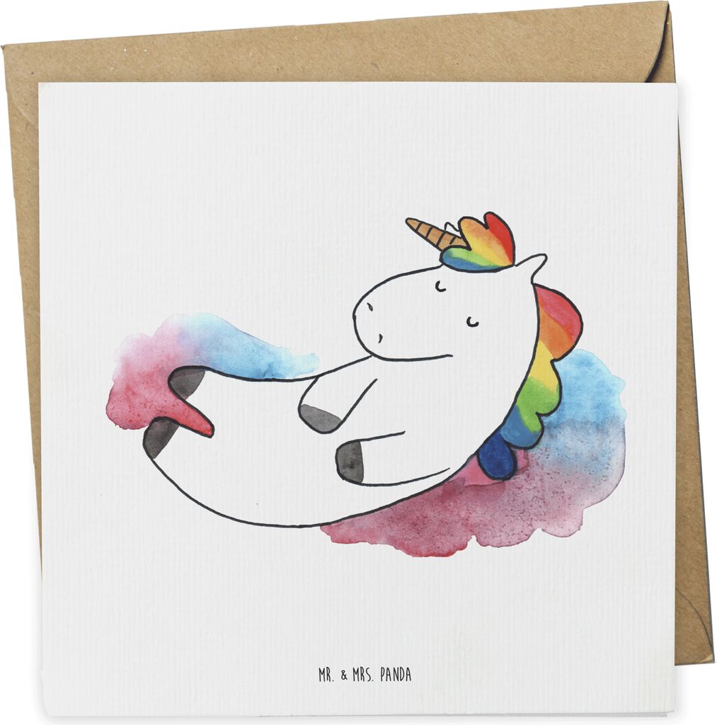Mr. & Mrs. Panda Grußkarte Einhorn Wolke 7 - Weiß - Geschenk, faltkarte, Lächeln, Klappkarte, Menschen, Glückwunschkarte, Einhörner, doppelkar...