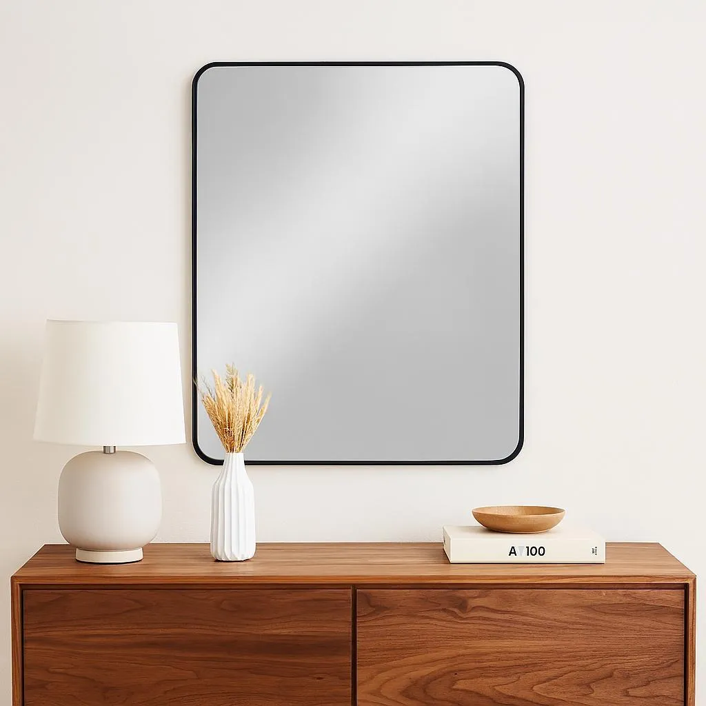 Miroir Madrid 50x70 cm noir avec cadre fin en aluminium - Finition mate