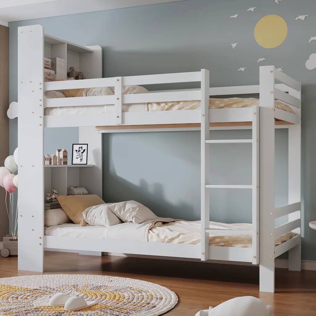 Lit superposé gain de place 90x200cm pour chambre d'enfant avec rangement