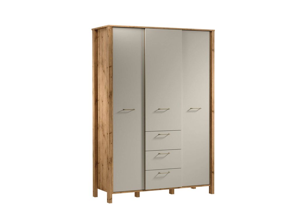 Gala-Möbel Kleiderschrank 3D3S Eiche Wotan/Beige mit 3 Schubladen
