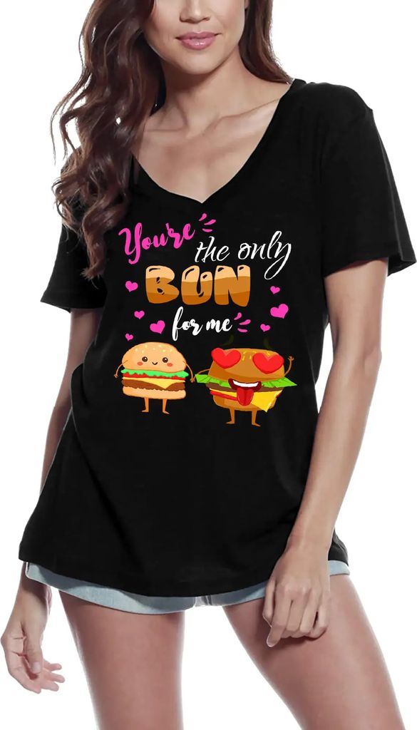 Damen Grafik T-Shirt V-Ausschnitt Du bist das einzige Brötchen für mich als Liebhaber von Lebensmitteln – You Are The Only Bun For Me Love Food...