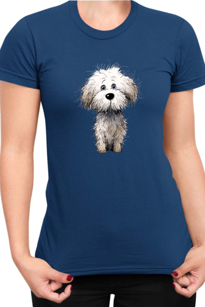 Damen T-Shirt Funny Dogs Breeds Bichon Frise Dog Breed, Lady 2XL / Dunkelblau