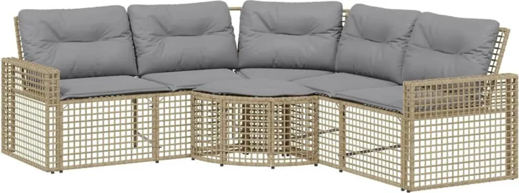 Salon de jardin d'angle beige vidaXL en résine tressée avec coussins