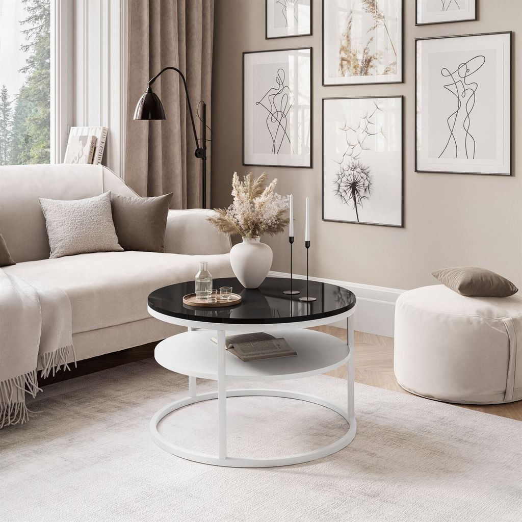Runder Couchtisch CIRI SLIM mit Ablage Hochglanz Produktbild 