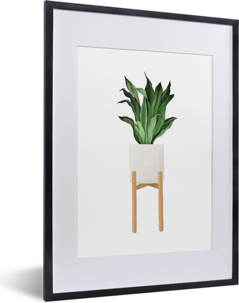 MuchoWow MuchoWow Gerahmtes Poster Pflanzen - Blumentopf - Weiß 30x40 cm - Poster mit zchwarzem Bilderrahmen - Wandposter Schlafzimmer