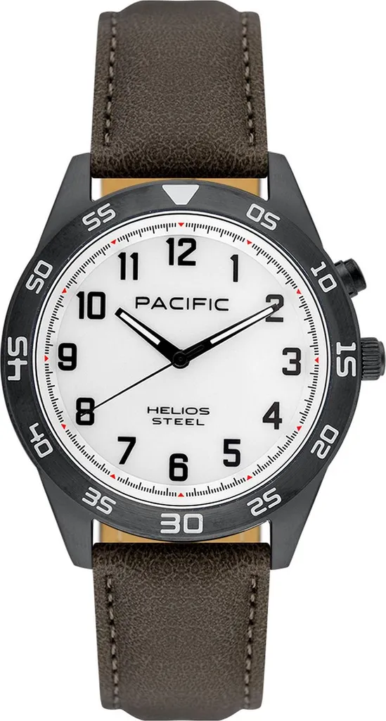 Montre en cuir marron Pacific PC00848, boîtier chic pour homme