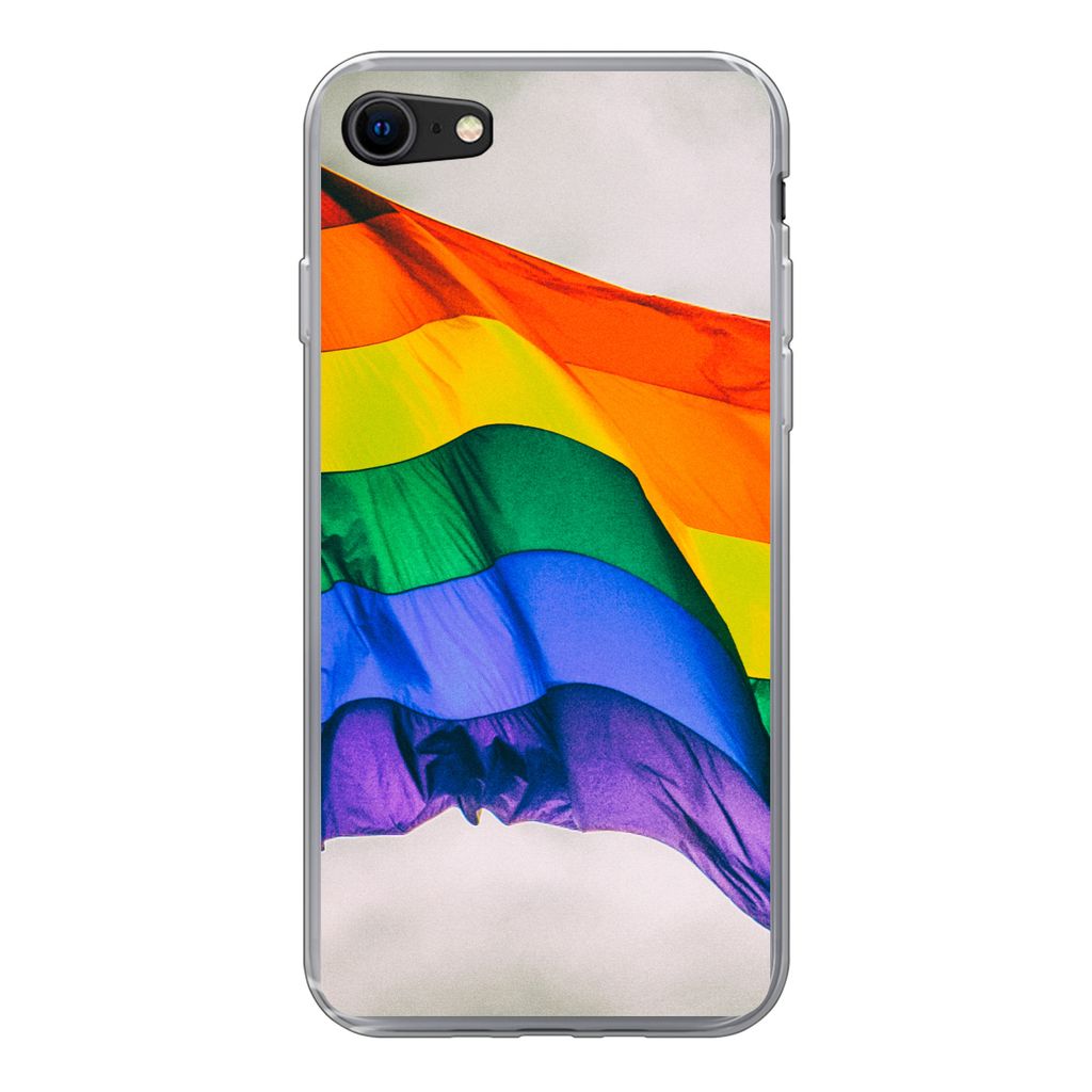 MuchoWow Handyhülle Schutzhülle Hülle für iPhone 8 Foto einer Regenbogenflagge Silikon Softcase Handy Hülle - Schutzhaube