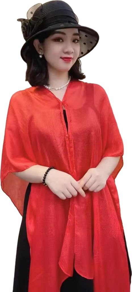 Sommerschal mit V-Ausschnitt, Knopfleiste, leichter Sonnenschutz, vielseitiger Strandschal, einfarbig, Urlaubs-Sonnenschutzschal