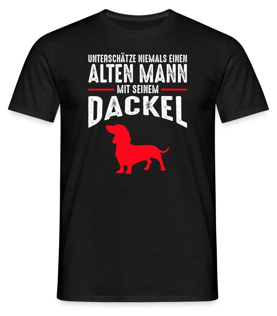 Spreadshirt Alter Mann Dackel Papa Lustiger Spruch Dackelbesitzer Hundepapa Männer T-Shirt, M, Schwarz