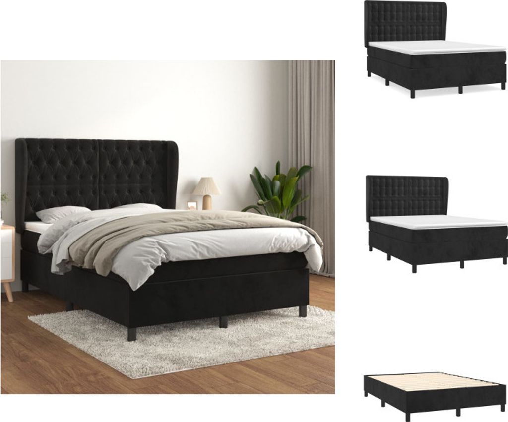 vidaXL Boxspringbett mit Matratze Schwarz 140x190 cm Samt - Betten & Bettgestelle