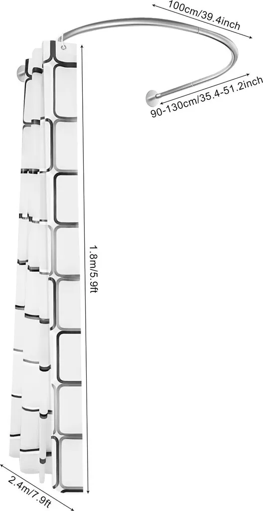 Kit Asta Doccia U Estensibile 0,9-1,3m Acciaio Inox Senza Trapano