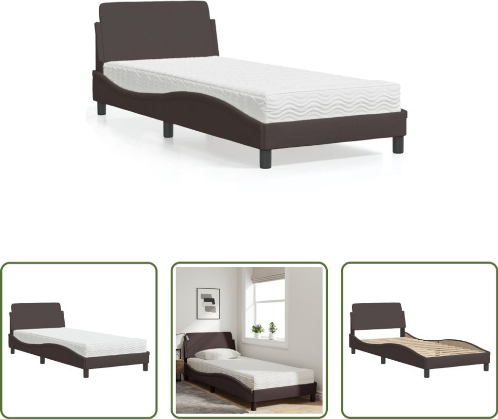 The Living Store Bett mit Matratze Dunkelbraun 90x200 cm Stoff