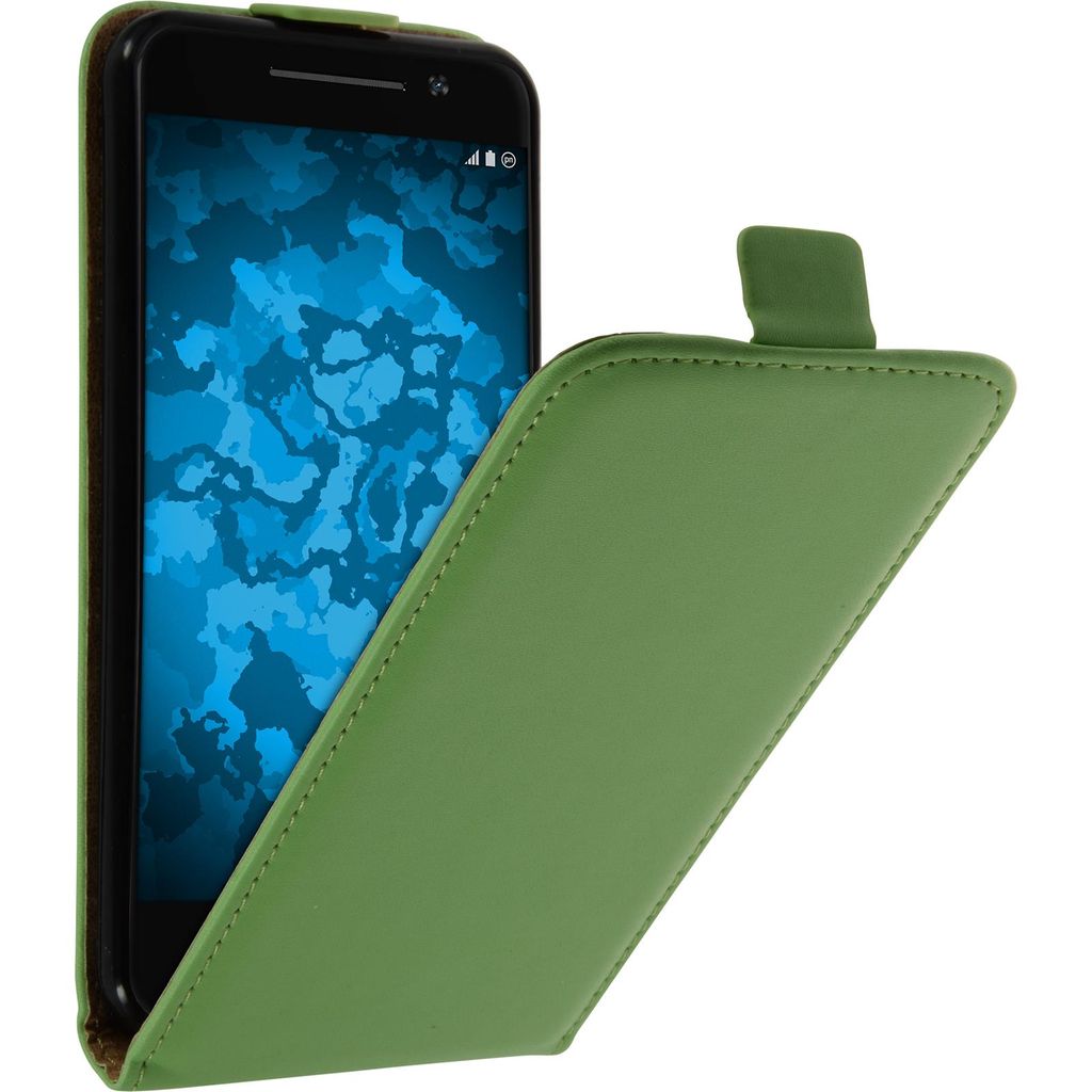 PhoneNatic Kunst-Lederhülle kompatibel mit HTC One A9 - Flip-Case grün + 2 Schutzfolien