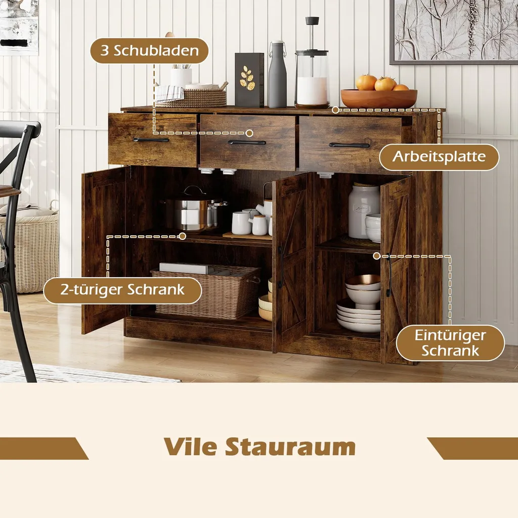 Meuble Bas de Cuisine pour Micro-Ondes et Vaisselle Buffet Pratique