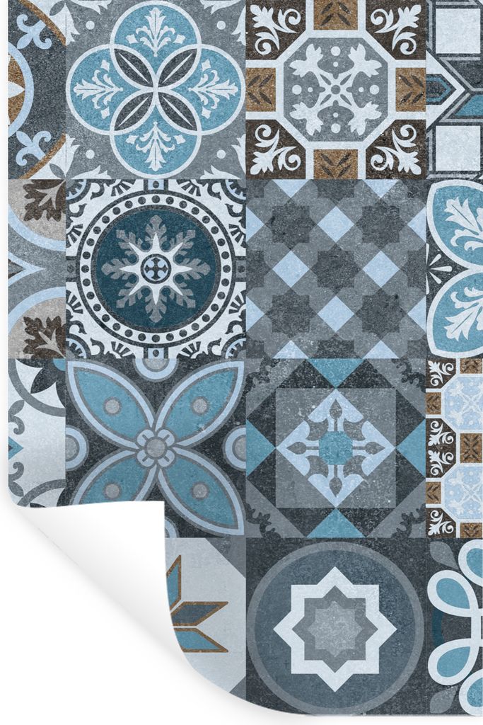 MuchoWow Wandtattoo Wandsticker Wandaufkleber Design - Blume - Blau - Figuren 60x90 cm Selbstklebend und Repositionierbar - Sticker - Dekorfolie