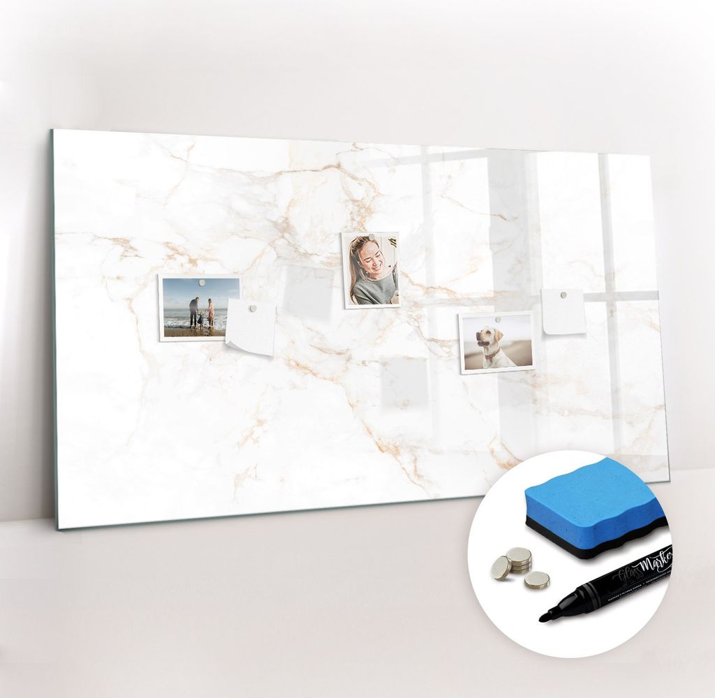 Magnetpinnwand Memoboard - Zubehörsatz - Schwarzer Marker + Schwamm + Magnete - 120 x 60 cm - Eleganter Marmor