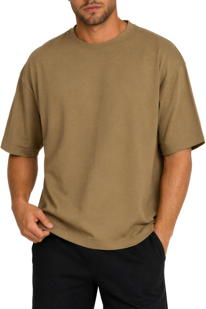 Reichstadt Herren Regular Fit T-Shirt Shoulder Drop 25RS071 Khaki XS