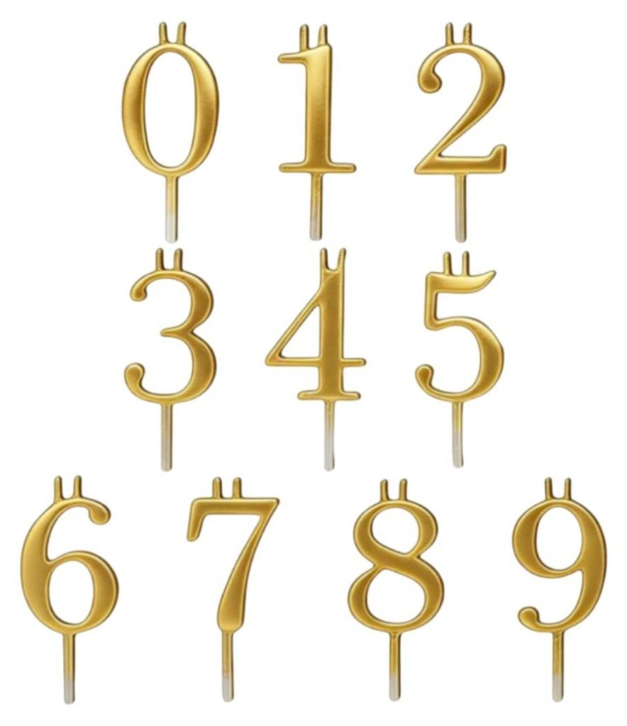 INF Zahlen-Kerzenhalter Kunststoff 1cm x 4cm x 0.1cm für Geburtstagstorte Gold