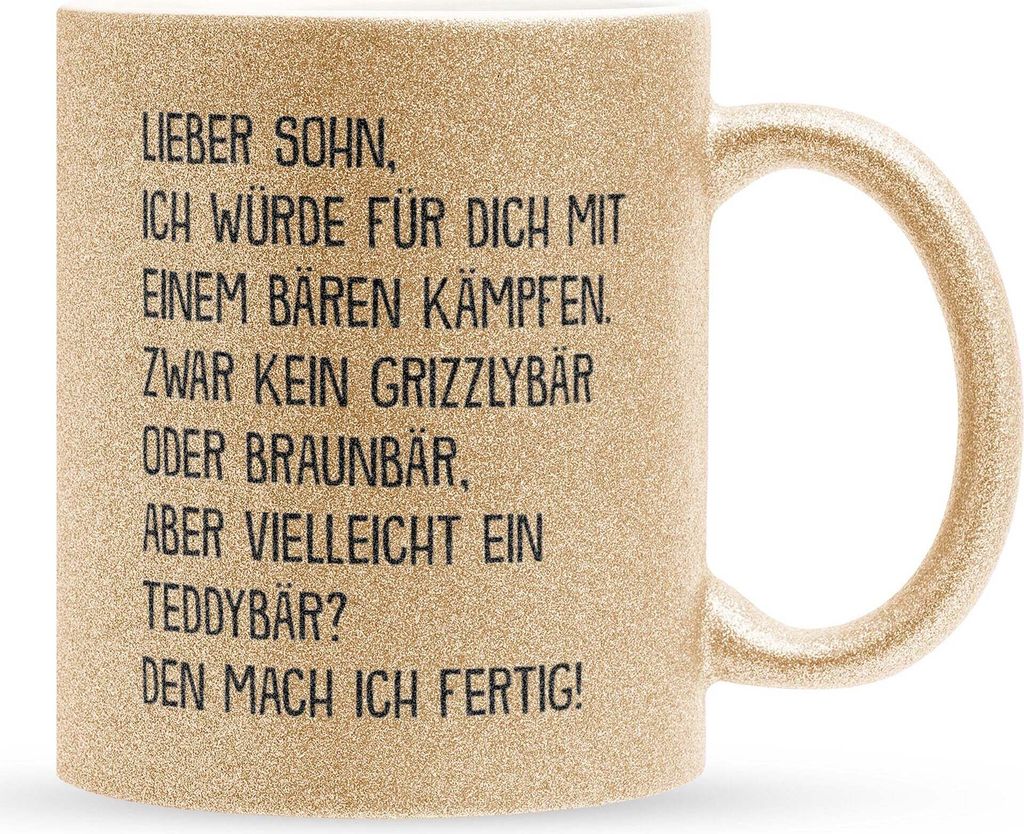 22Feels Glitzertasse Gold Sohn Geschenk Geburtstag 18 Jahre Kinder Jungs Abitur Master Uni Abschluss Bachelor Weihnachten Haferl Firmung Konfirmati...