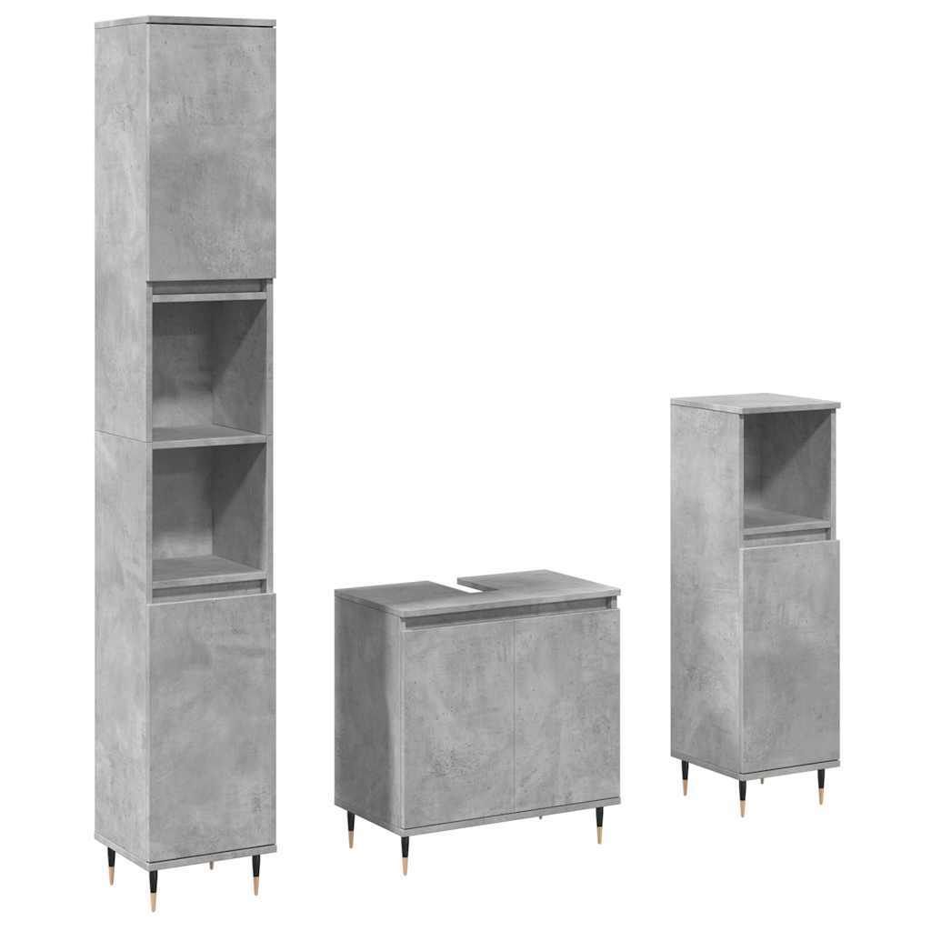 Maison Exclusive - 3-tlg. Badmöbel-Set Betongrau Holzwerkstoff
