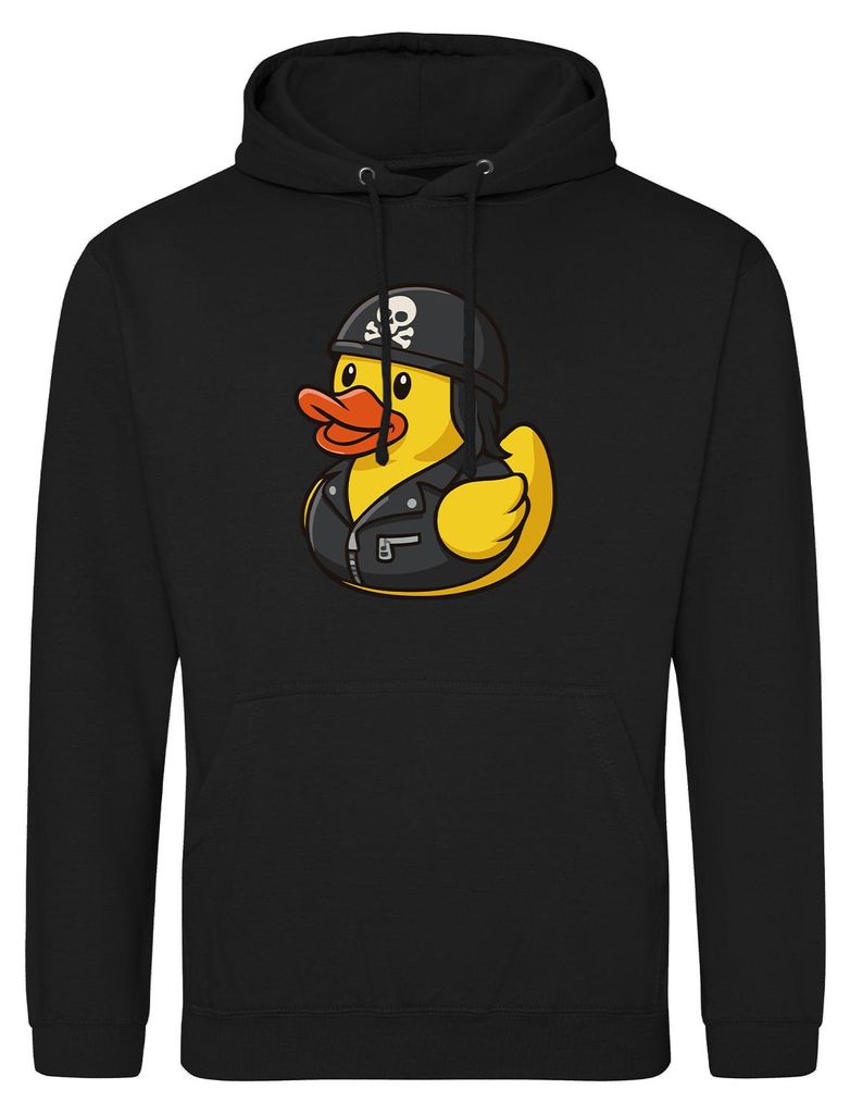 Huuraa Uni Hoodie Quietscheente Biker Gummiente Rocker XL Deep Black Vegan Sweatshirt Geschenkidee