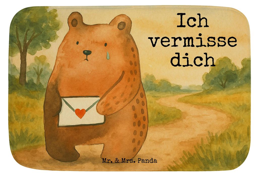 Mr. & Mrs. Panda Duschvorleger Bär Vermissen Design - Weiß - Geschenk, Liebeskummer, Badematte, Bad Fußmatte, Freundin, Badteppich, Reise, Badvo...