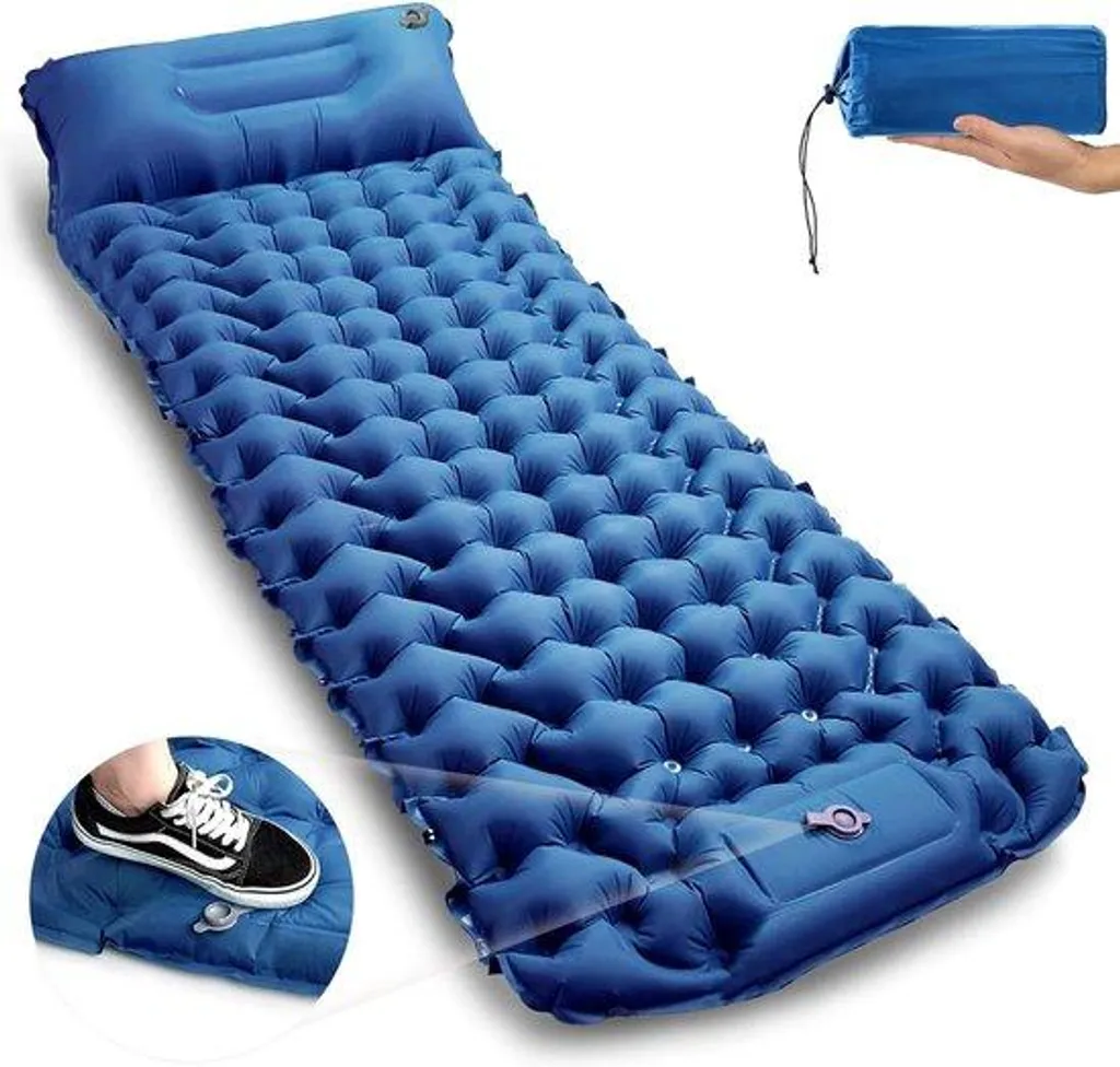 Matelas de camping auto-gonflant avec oreiller et pompe à pied intégrée