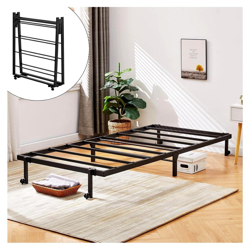 Einzelbett Schwarz Metallbettgestell Gästebett Klappbett mit abschließbaren Rädern, 190 x 90 cm