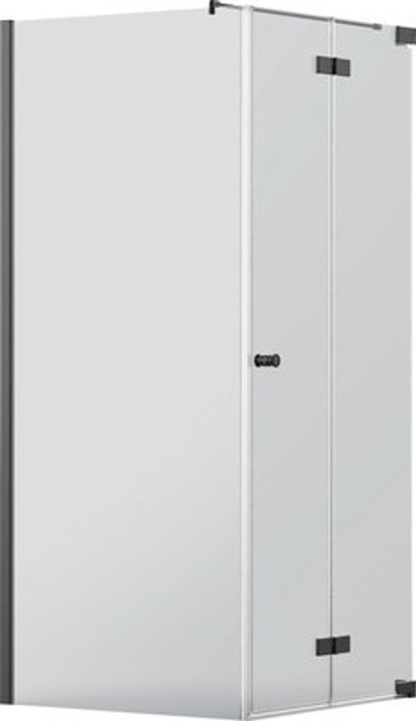 Jungborn Duschtür mit Seitenwand SETTE Drehfalttür rechts Seitenwand links 100 x 100 cm Profilfarbe schwarz Klarglas mit schmutzabweisende Glasbe...