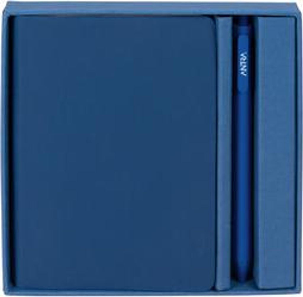 Notes z długopisem A6 w pudełku, granatowy, wnętrze: kratka, kropki i linia