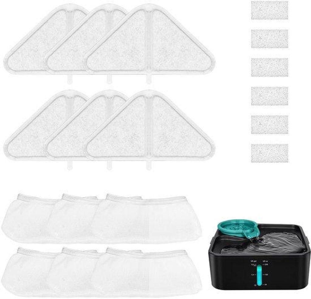 Multifunktionsfilter für Tierwassersysteme, 7-Liter-Hundebrunnen-Filter, Dreieckige Wasseraufbereitungsanlage für Hunde, Ersatzschwamm für Tierf...